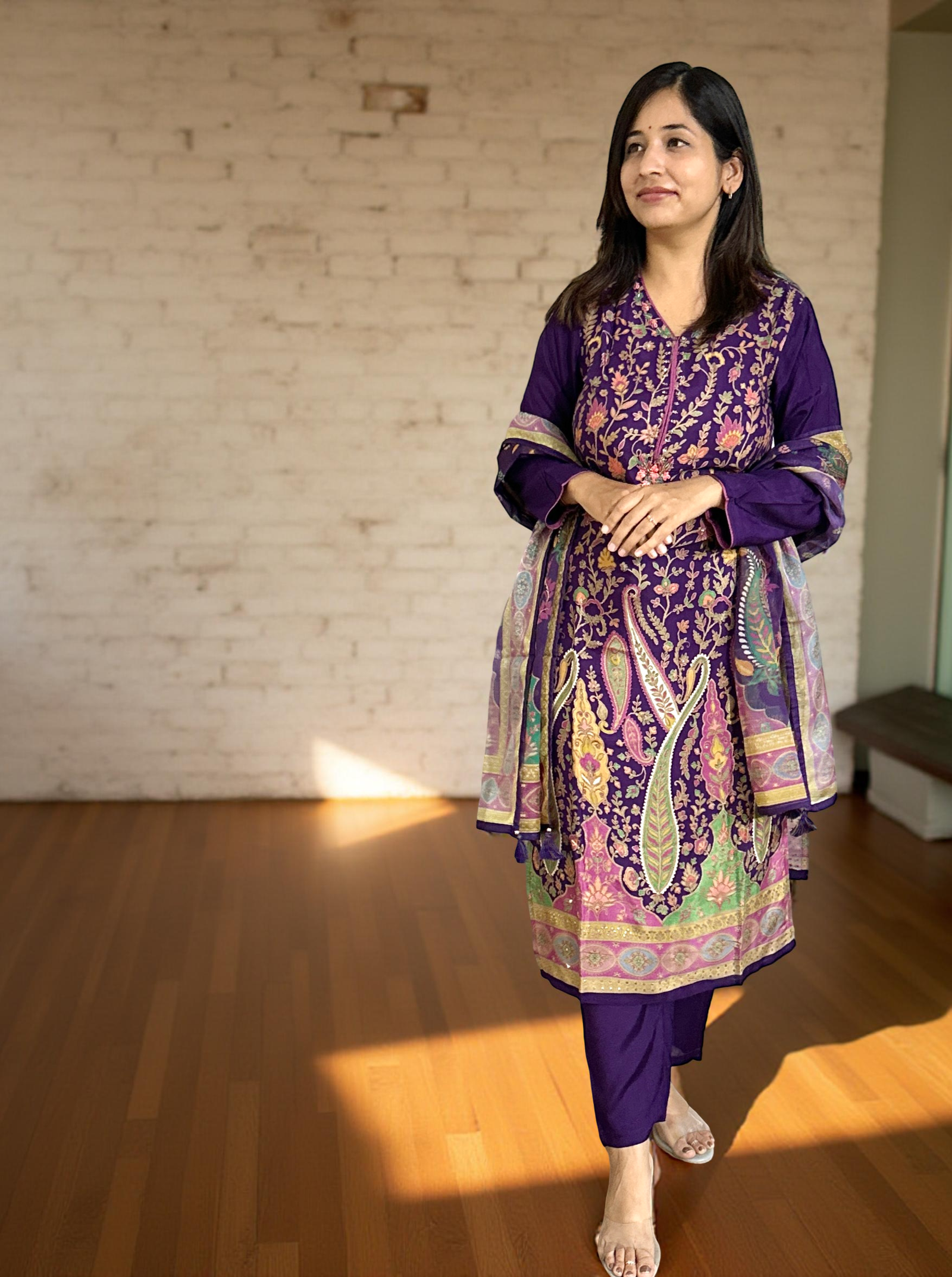 Traditional paisley pattern suit set with dupatta