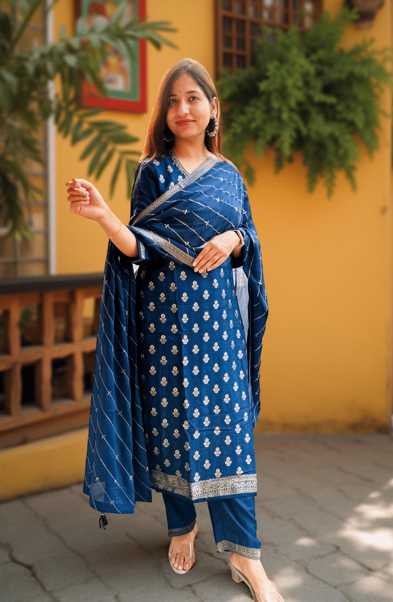 Blue Bliss Silk Kurta set with Dupatta