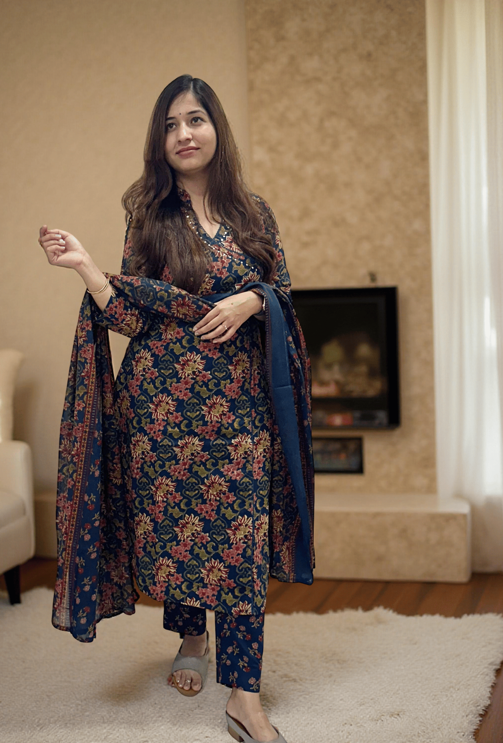 Deep Bloom Suit set with dupatta