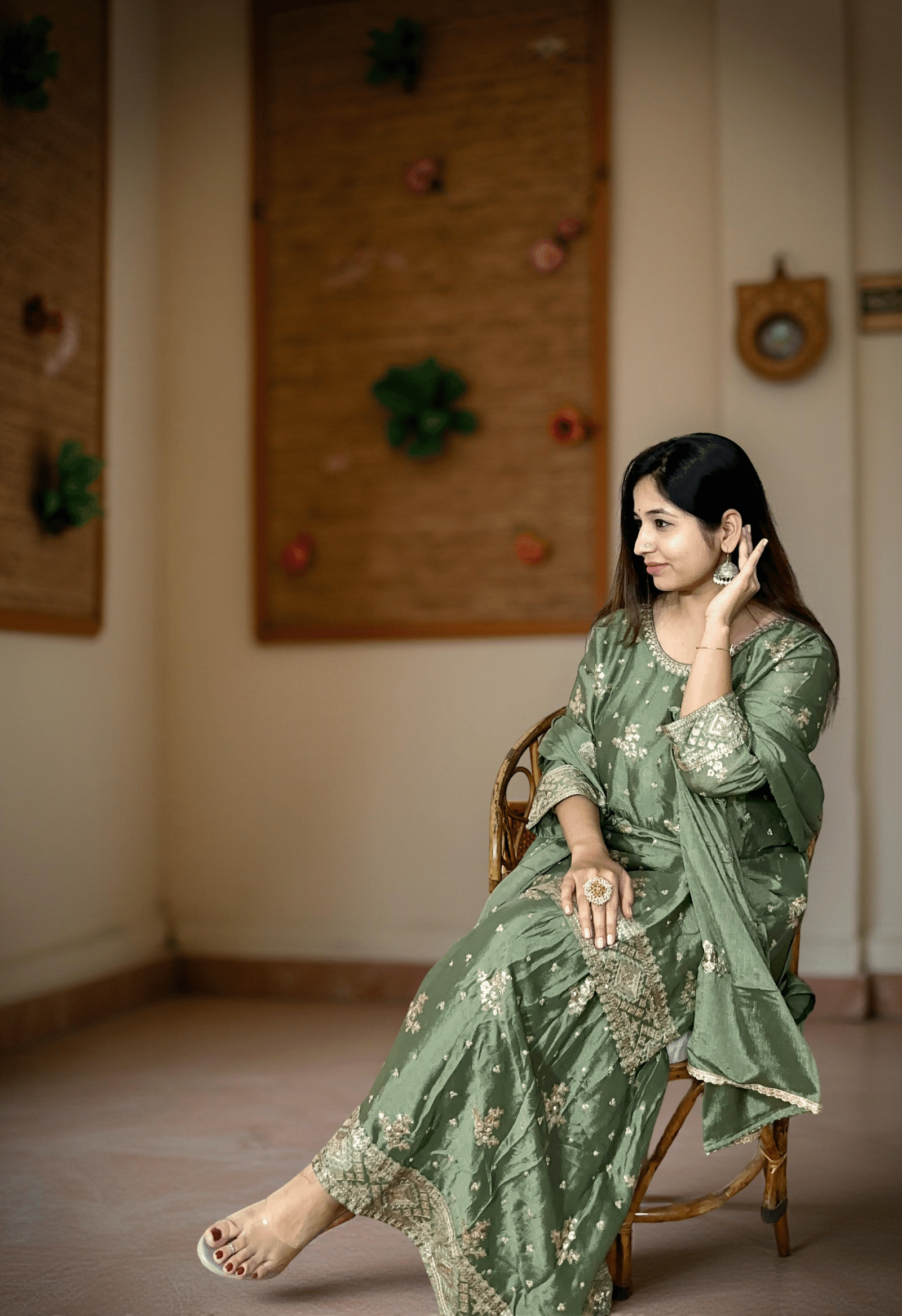 Olive Bloom Sharara Set