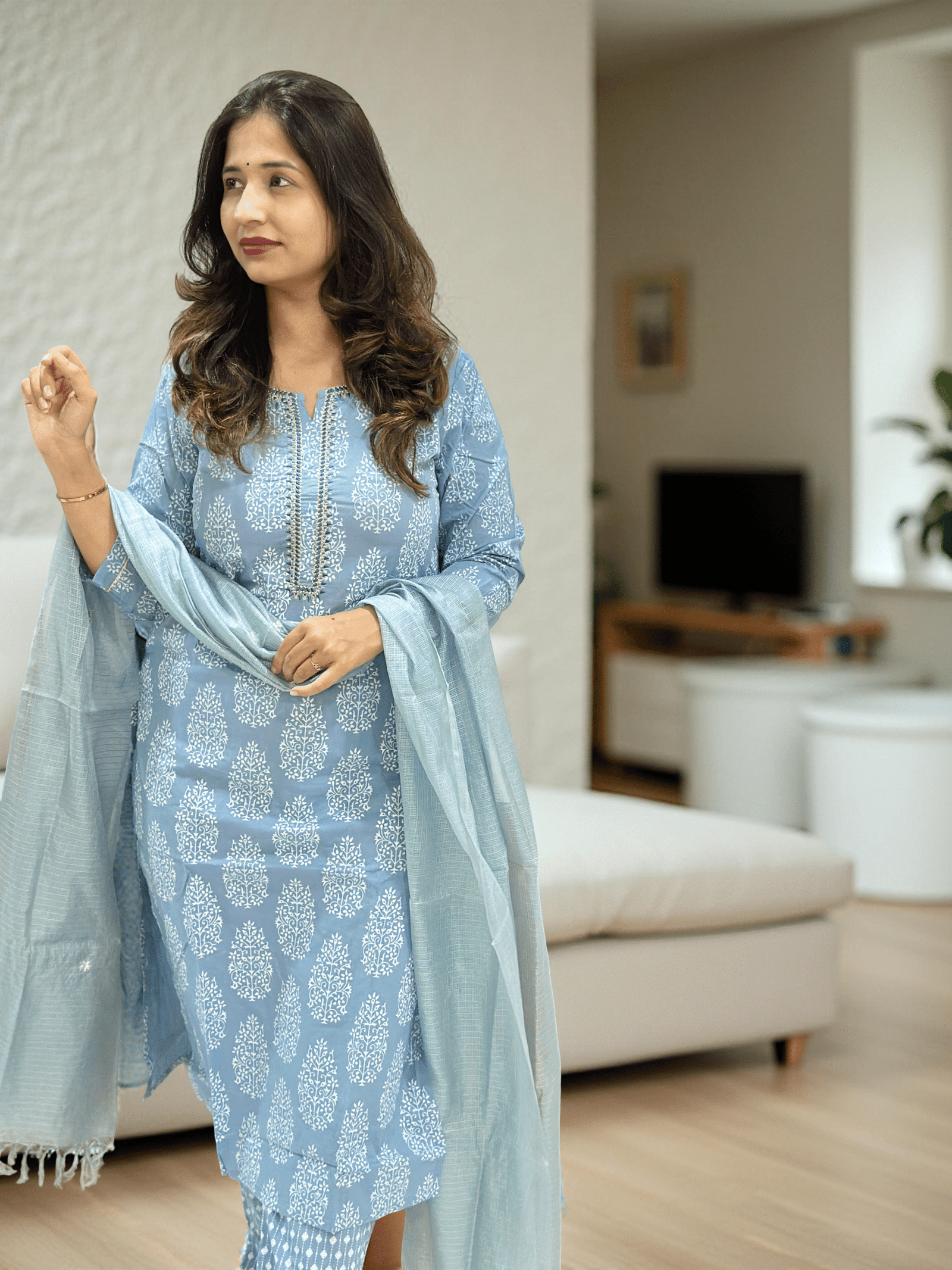 Serene Blue Handblock Suit set