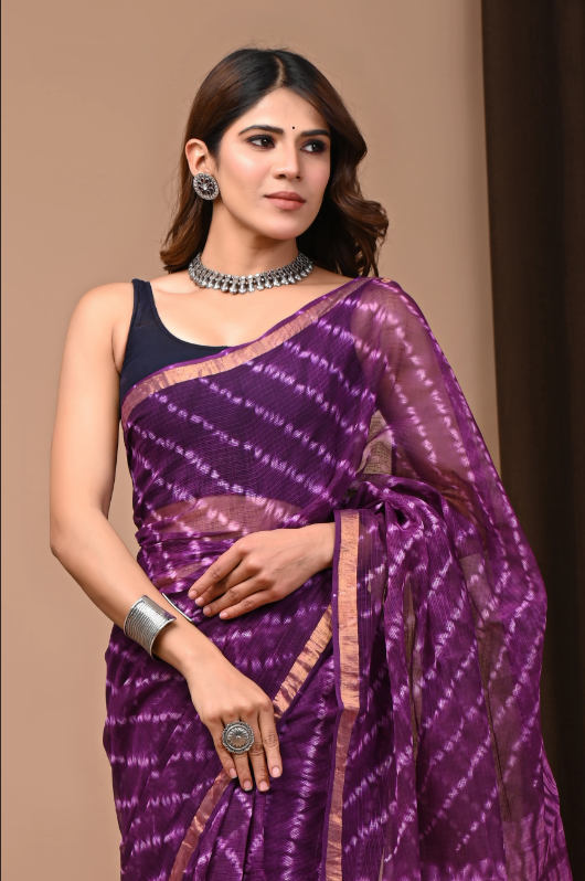 Royal Plum Bandhej Handloom Saree